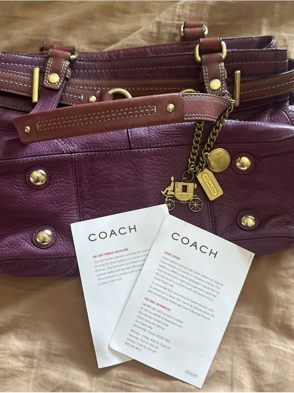 Coach Plum Leather Shoulder Bag with Gold Hardware